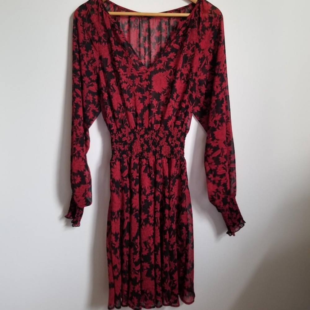Elegant Red and Black Floral Dress